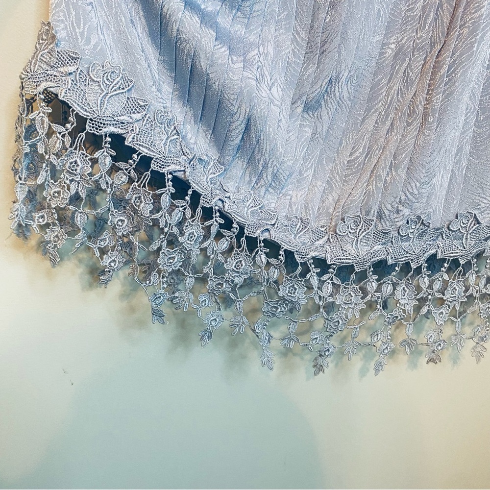Rare Vintage GORGEOUS Light Blue Lace Mini Shift Dress - Picture 6 of 9